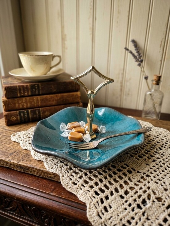 Blue Mountain Pottery Other - Vintage Blue Mountain Pottery Teal Drip Glaze Handled Tidbit Tray